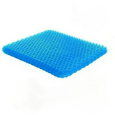 A blue rectangular seat cushion featuring a flexible honeycomb gel structure.