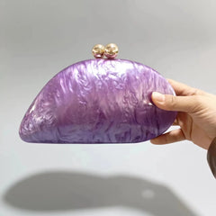 2024 New Hot Sale Acrylic Shell Shape Clutch Bag Women Designer Evening Party Cute Pearl Egg Purse Blue Handbag Wholesale
