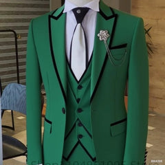 Men's Solid Slim Fit 3-Piece Business Suit Set with Blazer Vest And Pants for Wedding Party Luxury Fashion Tuxedo