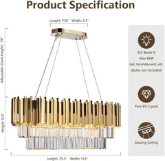 Long Luxury Gold Crystal Chandeliers Lighting For Dining Room Kitchen Island Table Oval Pendant Lights Chandelier Lamp Fixture