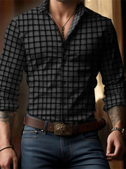 Men's New Spring And Autumn Button Down Shirt Check Print Long Sleeve Luxury Shirt Flip Lapel Oversized Outdoor Street Shot Tops