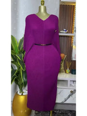 Miyake pleated V-neck lace-up dress with bat sleeves, slim waist, spring 2025 fashion, stylish women's clothing.
