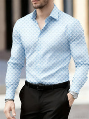 14 colors men's long sleeve high-definition geometric plaid pattern shirt casual party business breathable lapel men's tops