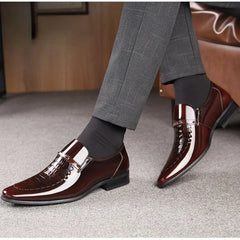 Men Leather Shoes Patent Leather Business Shoes Pointed Toe Platform Work Men Loafers New In Plus Size Zapatos De Vestir Hombre SHOWLU FASHION STORE
