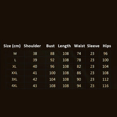 A size chart table for a purple cheongsam dress listing measurements from size M to 4XL.