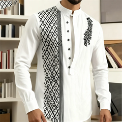 New Fashion 7-Button Men's Long Sleeve Shirt Button Shirt Loose Henley Beach Top Long Sleeve Shirt Top