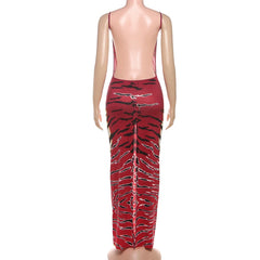OMSJ Sexy Backless Printed Sleeveless Sling Low-cut Neck Tight Fit Wrapped Hip Long Dress For Women Party Holiday Summer Clothes