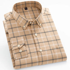 Premium Men's Plaid Striped Dress Shirt - Comfortable Cotton, Long Sleeve - For Spring Autumn Casual or Light Business Wear