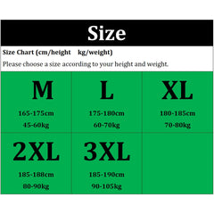 A size chart for men's underwear showing height and weight ranges for sizes M through 3XL.