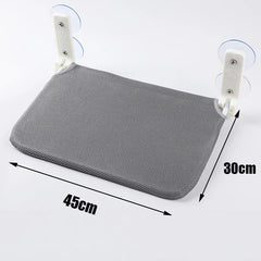 A grey mesh cat hammock with two white suction cup mounts, measuring 45cm by 30cm.