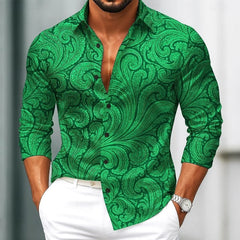 Men's Gradient Geometric Print Long Sleeve Shirt Fashionable Designer Lapel Button up for Outdoor Leisure Vacation