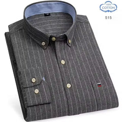 100% Pure Cotton Oxford Shirts for Men Long Sleeve Plaid Shirt Striped Male Business Checked Red Shirt Mans Designer Clothes 7XL
