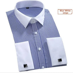 Quality French Cufflinks Shirt Men's Long Sleeve Tuxedo Male Brand Slim Fit White Button Cuff Social Men Dress Shirts