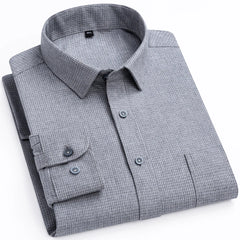 Men's Flannel Long Sleeve Premium Heavy Cotton Shirt England Style Casual Standard-fit Plaid Striped Thick Soft Brushed Shirts
