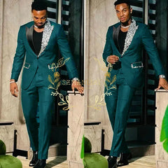 Black Suits for Men Slim Fit Single Breasted Peak Lapel Blazer High Quality Crystal Prom Party 2 Piece Jacket Pants Sets Terno