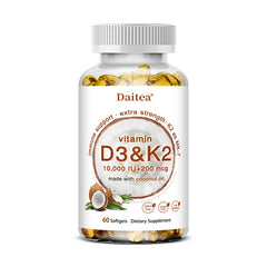 2-in-1 Vitamin D3 K2 Supplement Softgel, 10000 IU VIT D3 + 200 MCG Vitamin K2, Support Calcium Absorption in Bones