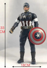 A 33 cm tall Captain America action figure with a shield stands against a white background.