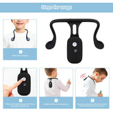A black silicone smart posture corrector with a digital display and vibration alert.