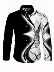 New men's collar shirt with spring casual design, long sleeved shirt, comfortable checkered color blocked men's top