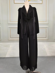 Miyake Folds Fall/Winter 2024 New Fringe Suit Lapel Lace-up Coat With Straight Skirt Two-piece Set SHOWLU FASHION STORE