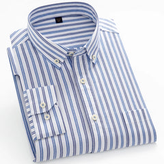 Premium Men's Plaid Striped Dress Shirt - Comfortable Cotton, Long Sleeve - For Spring Autumn Casual or Light Business Wear