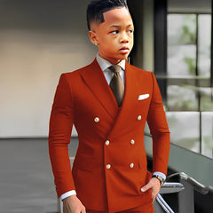 High-end Navy Blue Solid Boy Suits Elegant Peak Lapel Double Breasted Two Piece Fashion Business Casual Wedding Party Tuxedo