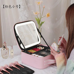New LED Lighted Cosmetic Case with Mirror Waterproof PU Leather Portable Travel Makeup Storage Bags