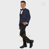 Boys' formal suit 3 pcs white jacket vest pants with black tie, kids' uniform set custom tuxedo for wedding prom birthday party