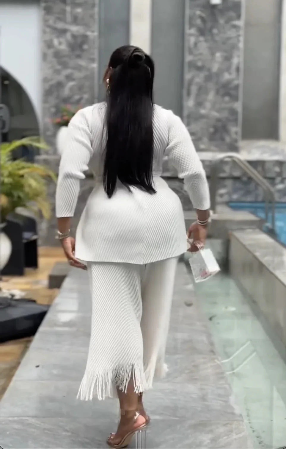 Miyake Folds Fall/Winter 2024 New Fringe Suit Lapel Lace-up Coat With Straight Skirt Two-piece Set SHOWLU FASHION STORE