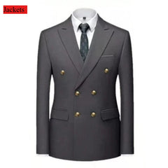 Men Double Breasted Suit Black Slim Fit High Quality Wedding Costume Party Prom Gold Button Male Suits