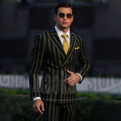 Chic Two-Tone Striped Men Suits Double Breasted Stylish Outfits Fashion Casual Business Wedding Party Tailored Male Suit 2 Piece