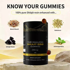 Pure Himalayan Shilajit Gummies, 3000 Mg Gold Grade Shilajit with Ashwagandha, Gokshura for Energy and Immune Support