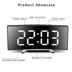 LED Mirror Digital Alarm Clock with USB Display