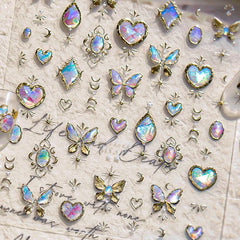 Elegant Gold Scepter 5D Nail Art Stickers Gorgeous Gemstone Luxury Courtly Pattern Necklace Frame Self Adhesive Manicure Decals