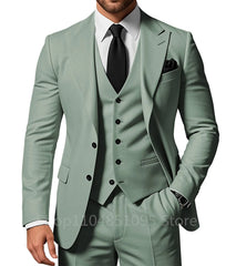 3 Piece Solid Wedding Men Suits Formal Groom Tuxedos Prom Party Male Suits Fashion Men Clothing Set Peak Lapel Jacket Pants Vest