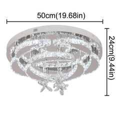 A modern circular flush mount crystal chandelier with a 50cm diameter and 24cm height.