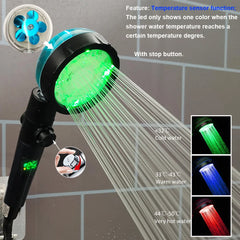 LED Handheld Shower Head Temperature Display Adjustable Pressure