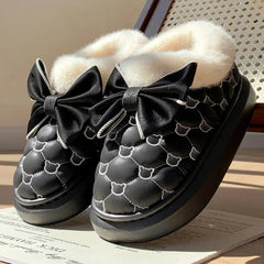 Platform Ankle Boots Female Bowknot Designer Winter Snow Booties Indoor Fluffy Slippers Women House Flats Fashion Footwear Warm SHOWLU FASHION STORE
