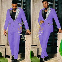 Black Suits for Men Slim Fit Single Breasted Peak Lapel Blazer High Quality Crystal Prom Party 2 Piece Jacket Pants Sets Terno