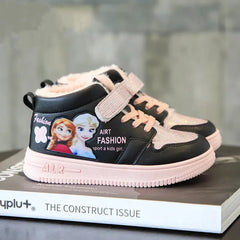 Disney Children Winter Ankle Snow Boots Cartoon Princess Elsa Frozen Pink Casual Shoes For Girls Warm Outdoor Shoes Size 26-37 SHOWLU FASHION STORE