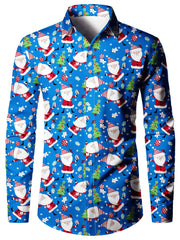 Christmas Festival Theme Men's 3D Printed Formal Shirts Christmas Tree Santa Claus Graphic Long Sleeve Shirt Fashion Men's Shirt