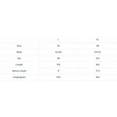 A size chart table for a maternity lace dress showing measurements for sizes L and XL.