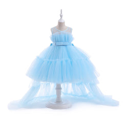Red Puffy Tulle Flower Girls Dress Trailing First Communion Party Dresses For Girl Children Costume Princess Birthday Clothes