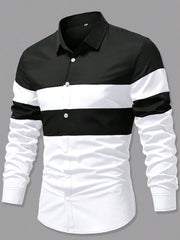 Men's patchwork striped printed shirt, classic business casual long sleeved lapel shirt, designer designed comfortable shirt