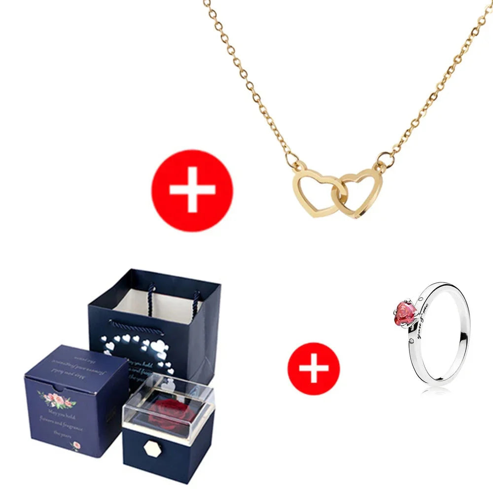 2024 New Valentine Eternal Rose Jewelry Ring Box Rotate Wedding Pendant Necklace Storage Case for Women Girlfriend SHOWLU FASHION STORE