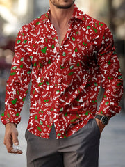 Christmas Festival Theme Men's 3D Printed Formal Shirts Christmas Tree Santa Claus Graphic Long Sleeve Shirt Fashion Men's Shirt