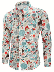 Christmas Festival Theme Men's 3D Printed Formal Shirts Christmas Tree Santa Claus Graphic Long Sleeve Shirt Fashion Men's Shirt