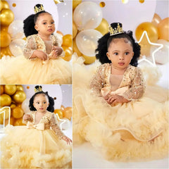 Lovely Flower Girl Dresses for Wedding Sequins Full Sleeve Floor Length Baby Girl Prom Gown for Photoshoot First Communion Gowns