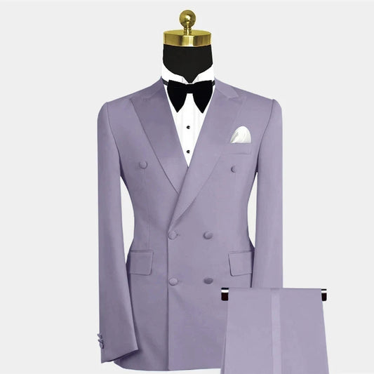 Formal Blue Luxury Men Suits Double Breasted Peak Lapel Blazer Wedding Prom Party Tailor 2 Piece Jacket Pants Set Outfits Terno SHOWLU FASHION STORE