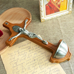 Catholic Wood Cross Jesus Crucifix St Benedict Medal 4.3Inch Religious Car Decor Home Prayer Altar Christian Box Gift Handmade